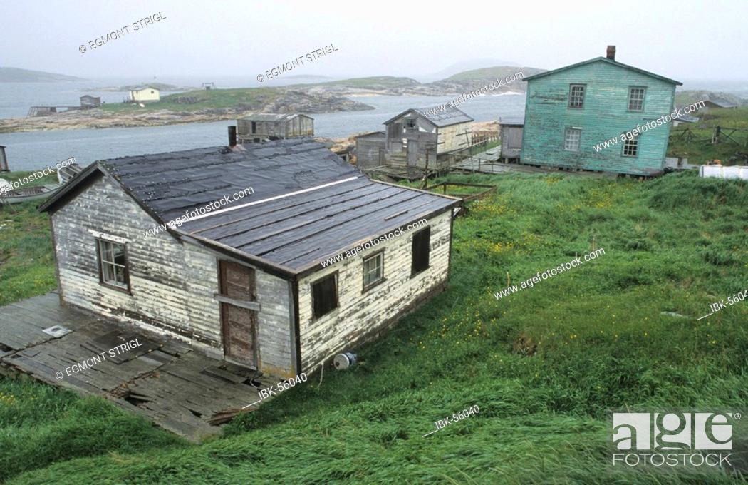 Stock Photo: Old homes in the outpost of Battle Harbour National Historic District, Labrador.