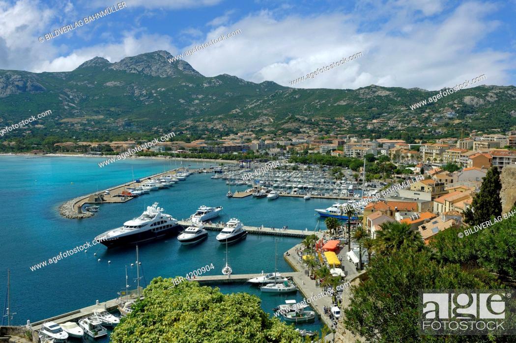 Stock Photo: View from the fortress of the citadel, historic centre and port of Calvi, Haute-Corse, Corsica, France.