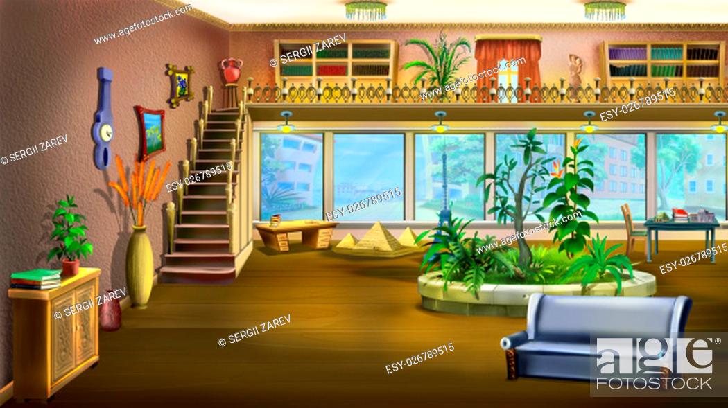 Digital painting Cartoon Interior Design of Vintage Living Room Background,  Stock Photo, Picture And Low Budget Royalty Free Image. Pic. ESY-026789515  | agefotostock