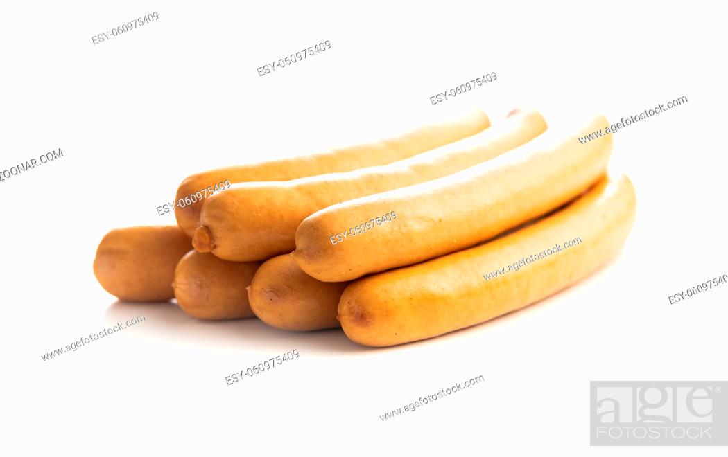 Imagen: Smoked frankfurter sausages isolated on white background.