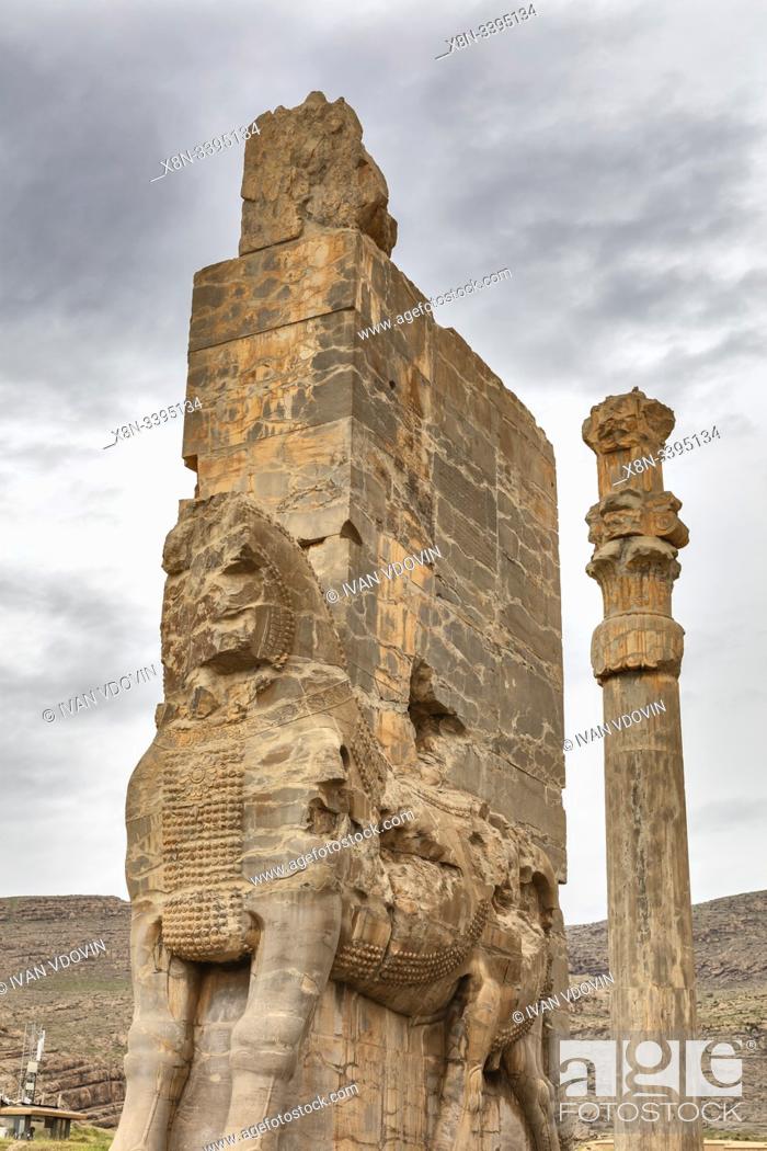 Stock Photo: Gate of All Nations, Gate of Xerxes, Persepolis, ceremonial capital of Achaemenid Empire, Fars Province, Iran.