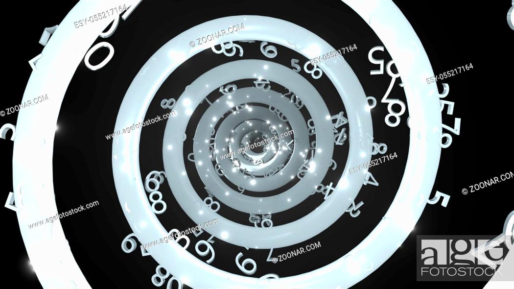 Stock Photo: Time endless abstract spiral with many numbers, 3d rendering computer generated background.