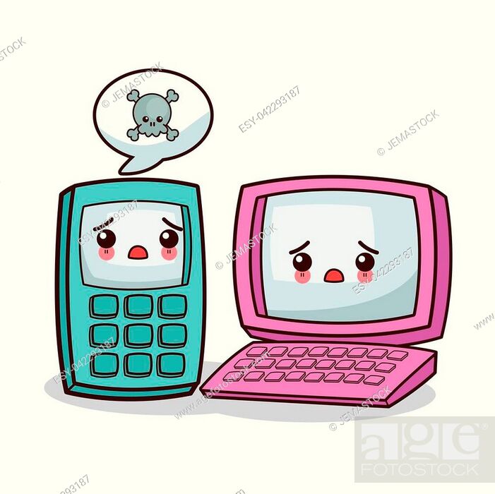 Kawaii cellphone and laptop cartoon icon. Device technology and gadget  theme, Stock Vector, Vector And Low Budget Royalty Free Image. Pic.  ESY-042293187 | agefotostock
