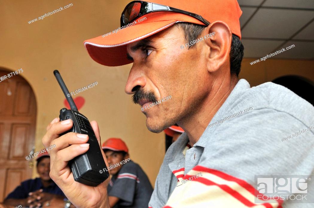 Stock Photo: Disaster prevention, early warning system, man with a radio transmitter, Somotillo, Chinandega, Nicaragua, Central America.