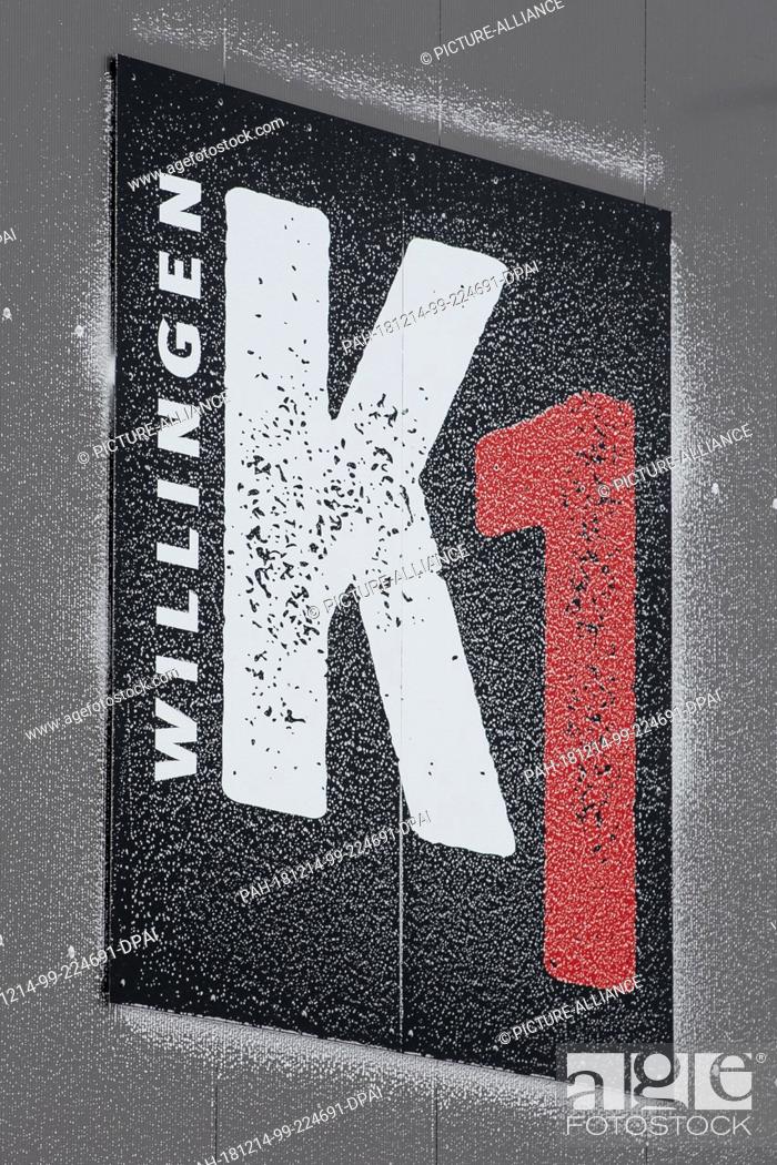 Stock Photo: 14 December 2018, Hessen, Willingen: The logo of the new ""K1"" chairlift at Köhlerhagen can be seen at the mountain station.