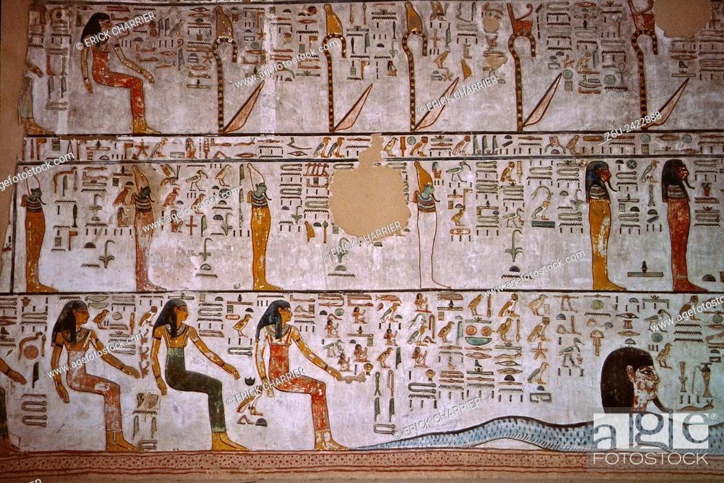 Stock Photo: Thèbes, West Bank, Kings Valley, Seti I tomb (KV17). Side room, right wall, Book of Am-duat.