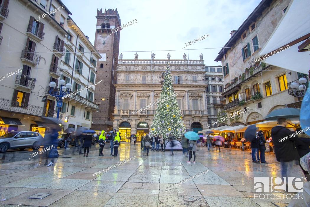 Stock Photo: Verona Veneto on November 23, 2019 Christmas in the Piazza delle Erbe.