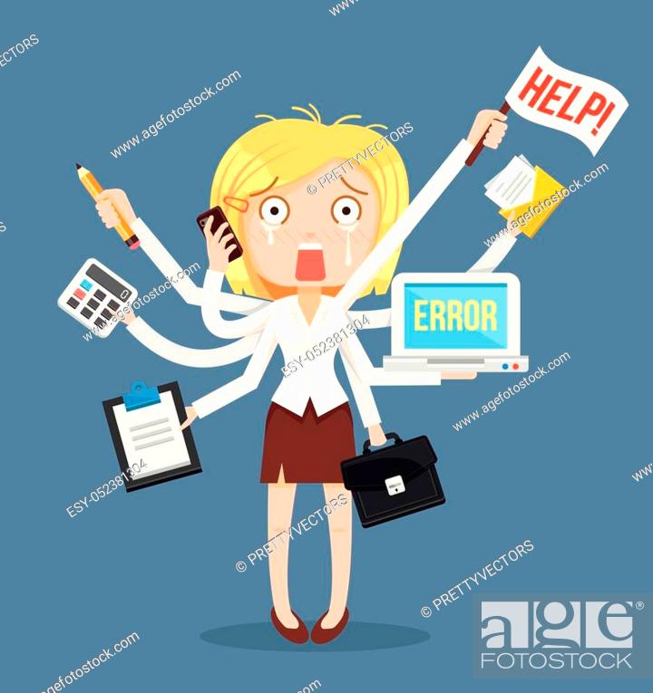 Busy businesswomen character. Multitasking hard work. Vector flat cartoon  illustration, Stock Vector, Vector And Low Budget Royalty Free Image. Pic.  ESY-052381304 | agefotostock