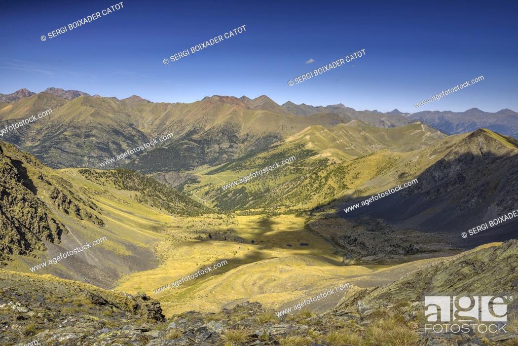 Stock Photo: Mountain views seen from the summit of the Bassiets peak, in the Alt Pirineu Natural Park (Pallars SobirÃ , Catalonia, Spain, Pyrenees).