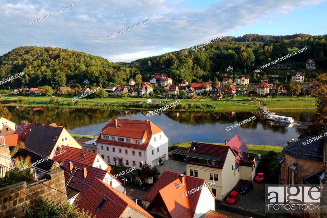 Stock Photo: River, Europe, Country, City, Germany, Place, Switzerland, Saxony, Elbe, Municipality, Elbsandsteingebirge, Brd, Wehlen, Elbsandstein, Ort
