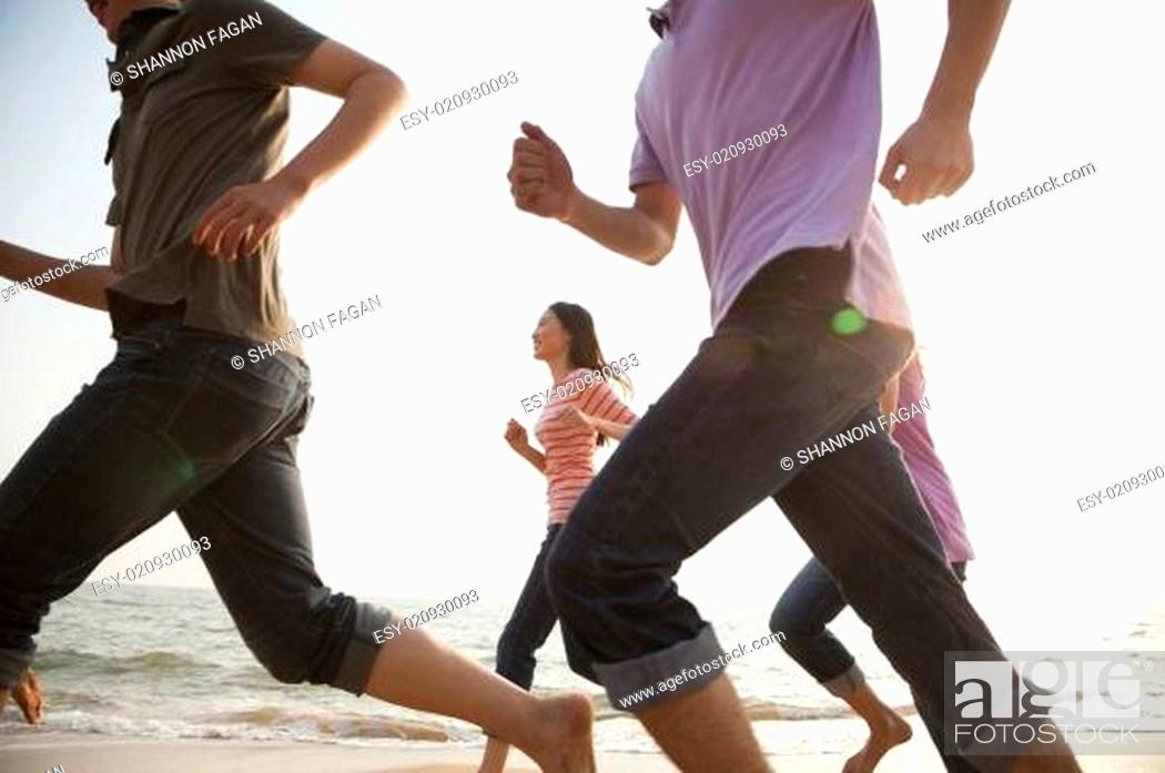 Stock Photo: Outdoors, Sea, Sport, Water, Beach, Holiday, Motion, Moving, Vacation, Happy, Joy, Horizontal, Amusement, Fun, Nature, Enthusiasm, Sky, Running, Friendship, Together, Playing, Travel, Trip, Photography, Picture, Speed, China, People's Republic Of China, Competition, Energy