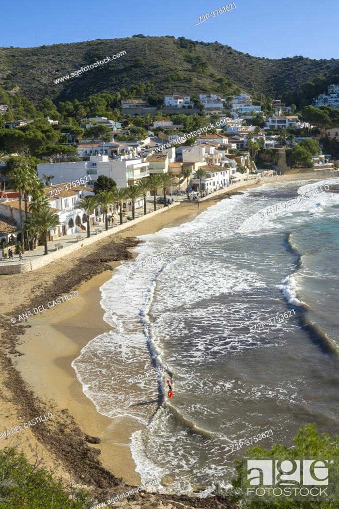 Stock Photo: Teulada Moraira Alicante Spain on November 2020, luxury villas at the sea El Portet beach from above.