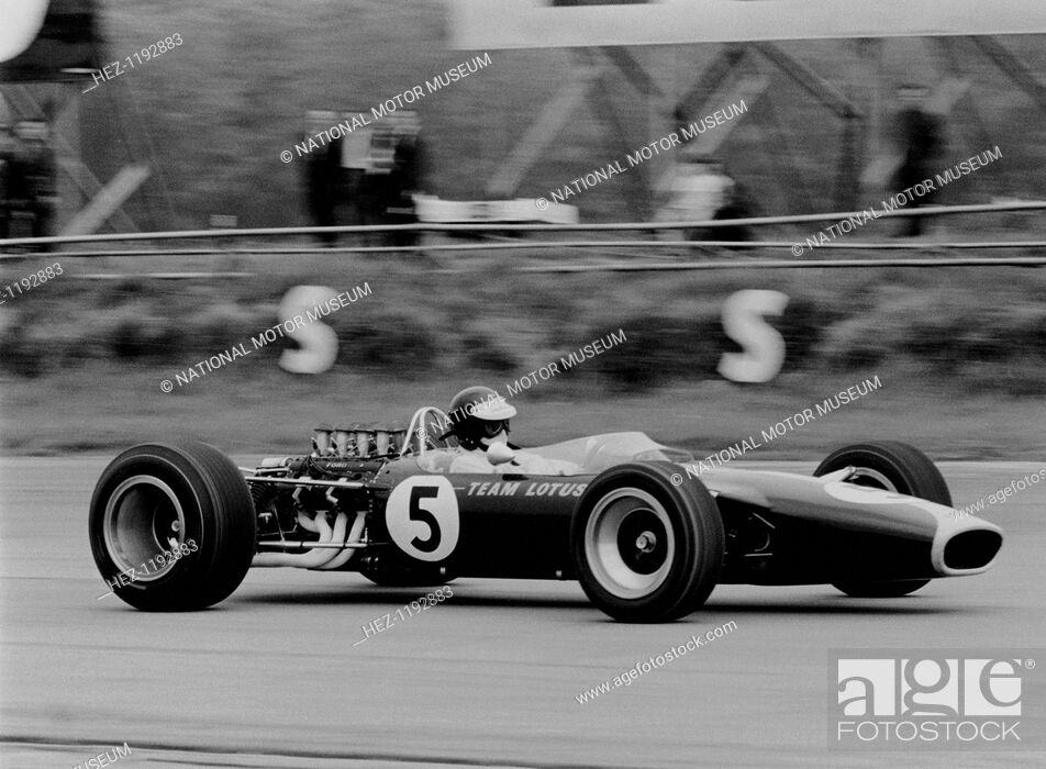 Stock Photo: Jim Clark driving the Lotus 49 at the British Grand Prix, Silverstone, 1967. Winner of 25 Grands Prix, and Formula 1 World Champion in 1963 and 1965.