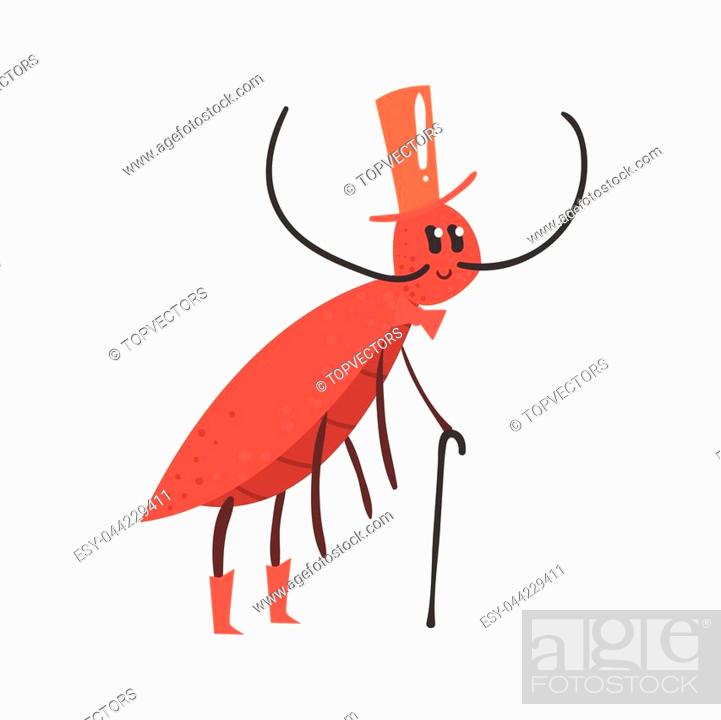 Cute cartoon cricket character wearing a hat and holding cane vector  Illustration isolated on a..., Stock Vector, Vector And Low Budget Royalty  Free Image. Pic. ESY-044229411 | agefotostock