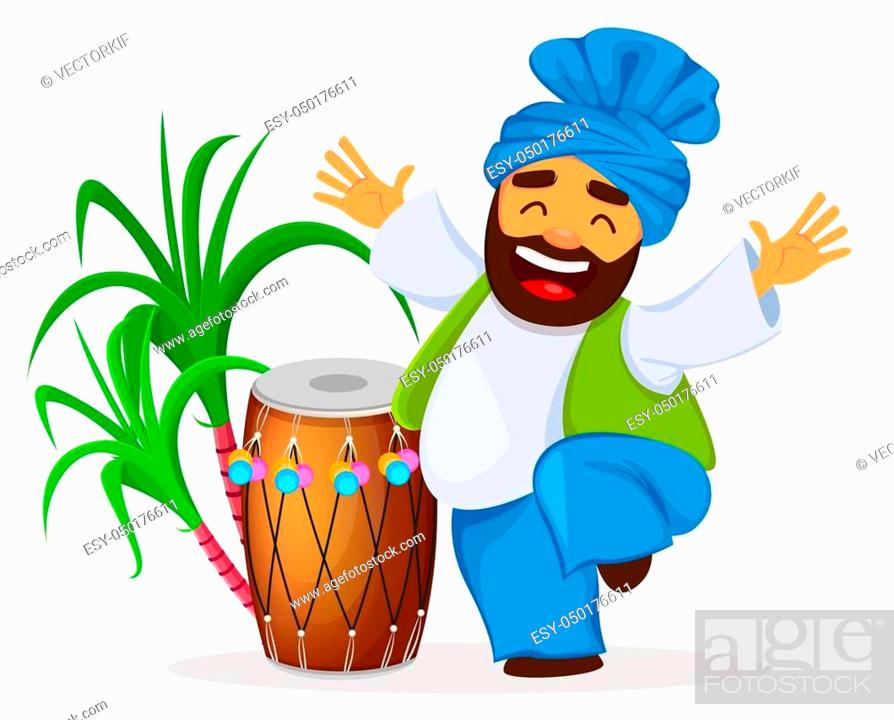 Popular winter Punjabi folk festival Lohri. Drum, sugarcane and funny  dancing Sikh man, Stock Vector, Vector And Low Budget Royalty Free Image.  Pic. ESY-050176611 | agefotostock