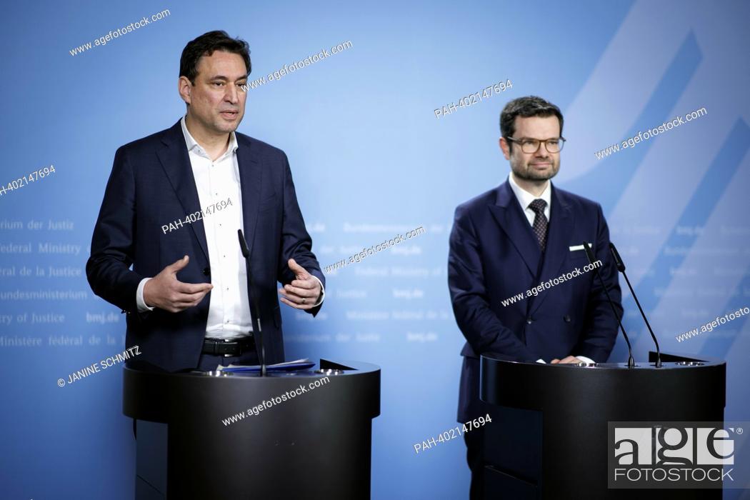 Stock Photo: Marco Buschmann, Federal Minister of Justice, (r) Georg Eisenreich, Minister of Justice of Bavaria, (l) and Anna Gallina, Senator for Justice of Hamburg.