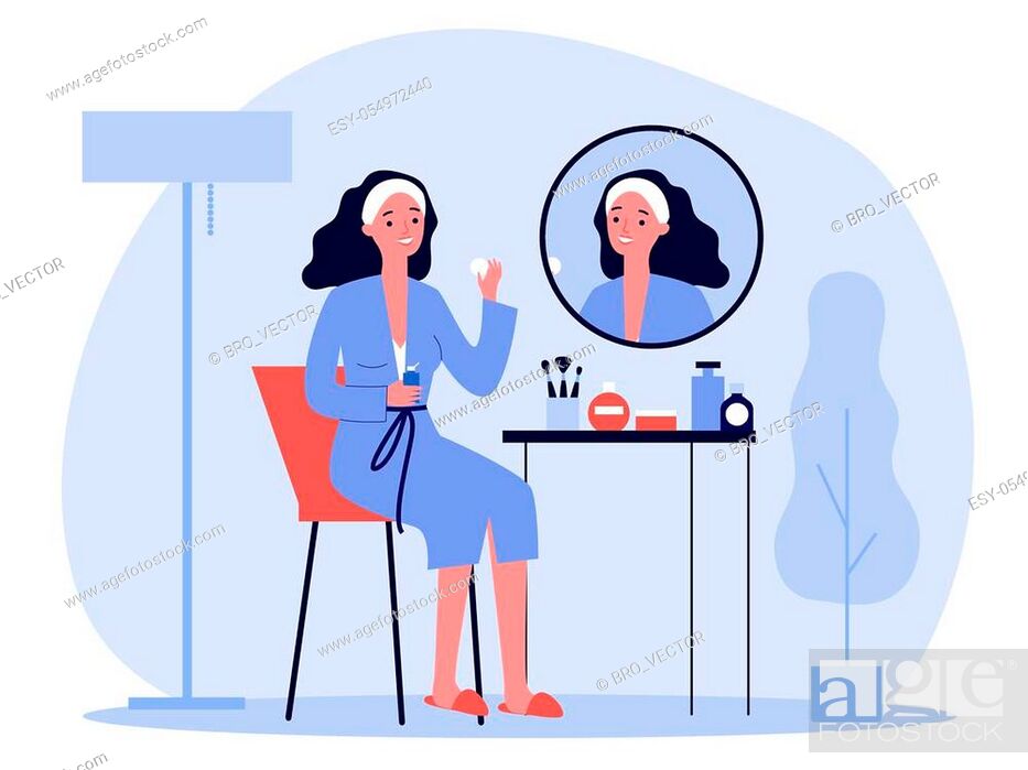 Cartoon lady in front of mirror washing face skin flat vector illustration,  Stock Vector, Vector And Low Budget Royalty Free Image. Pic. ESY-054972440  | agefotostock
