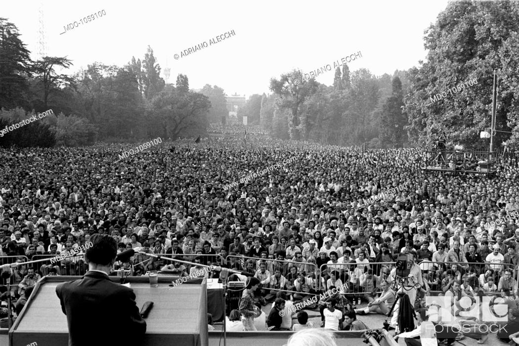 Stock Photo: Festa dell'Unità. Crowd attending Festa dell'Unità in Parco Sempione. Milan, September 1979.