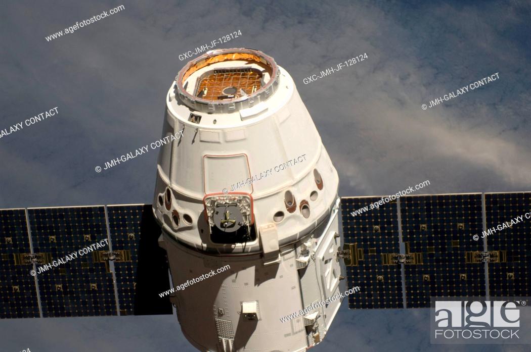 Stock Photo: The SpaceX Dragon commercial cargo craft approaches the International Space Station on May 25, 2012 for grapple and berthing.