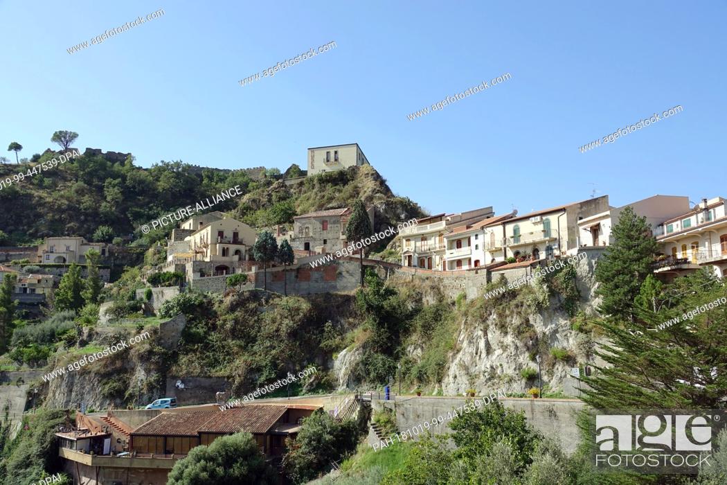 Stock Photo: 05 September 2018, Italy, Savoca: 05 September 2018, Italy, Savoca: View to the Sicilian village Savoca. The village has been known since 1415.