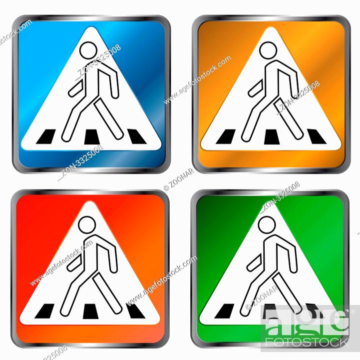 Stock Photo: Four signs on a pedestrian crossing on a white background.