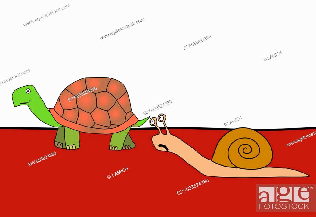 Fast and furious - humorous cartoon drawing - snail and tortoise -  slowpoke, Stock Photo, Picture And Low Budget Royalty Free Image. Pic.  ESY-033824380 | agefotostock