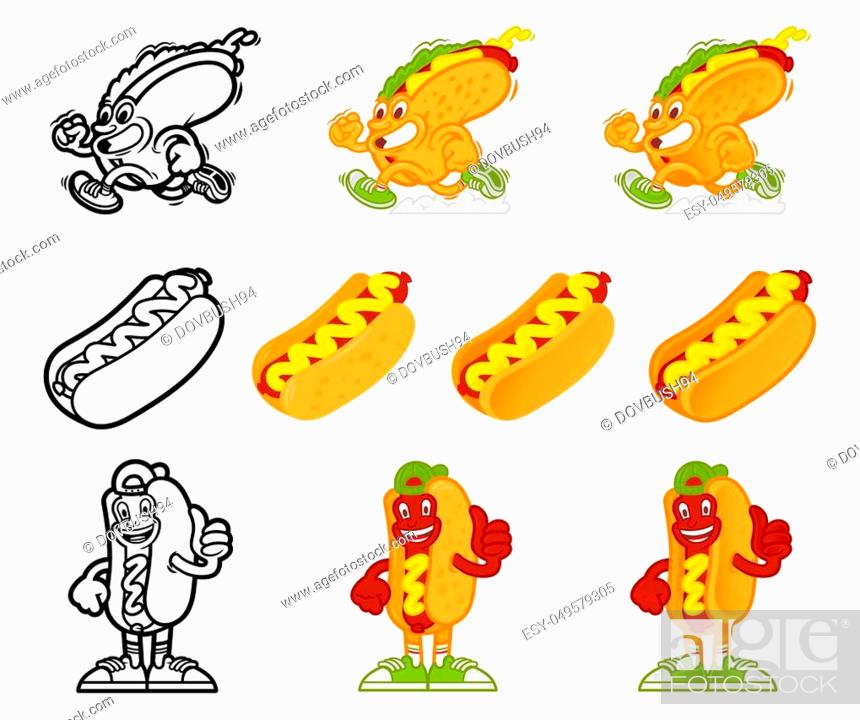 Set icon cute smile cartoon character American hot-dog which stand and show  thumb up like it, Stock Vector, Vector And Low Budget Royalty Free Image.  Pic. ESY-049579305 | agefotostock