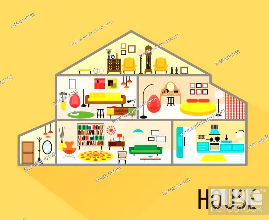 House cartoon interior. Cartoon living rooms with furniture, Stock Vector,  Vector And Low Budget Royalty Free Image. Pic. ESY-031590100 | agefotostock