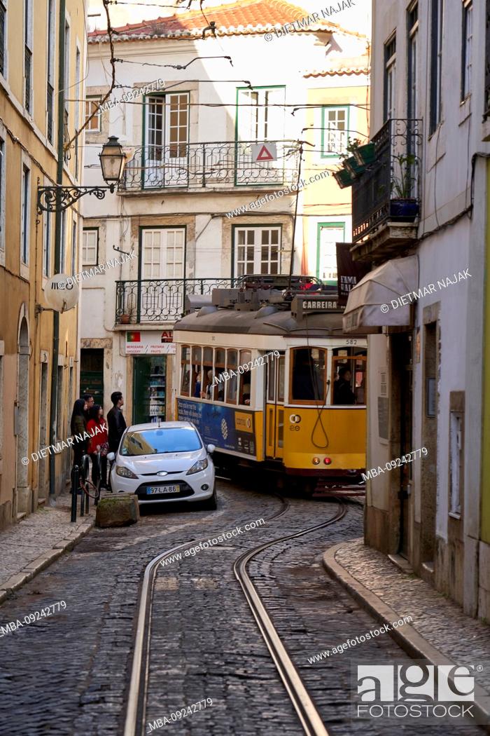 Stock Photo: Alleys in the historic old town of Alfama in Lisbon, Lisbon, Portugal.