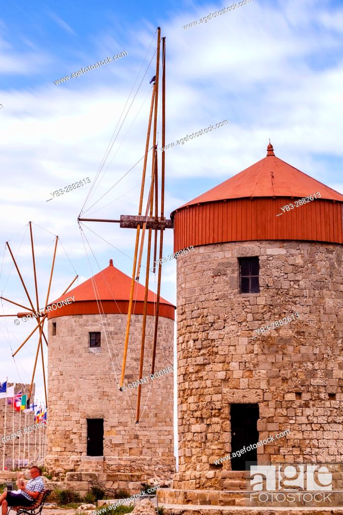Windmills Mandraki Harbour Rhodes Old Town Rhodes Greece
