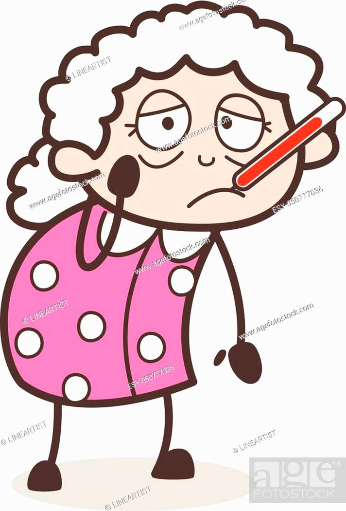 Cartoon Ill Old Woman with Fever Temperature in Mouth Vector Illustration,  Stock Vector, Vector And Low Budget Royalty Free Image. Pic. ESY-050777836  | agefotostock