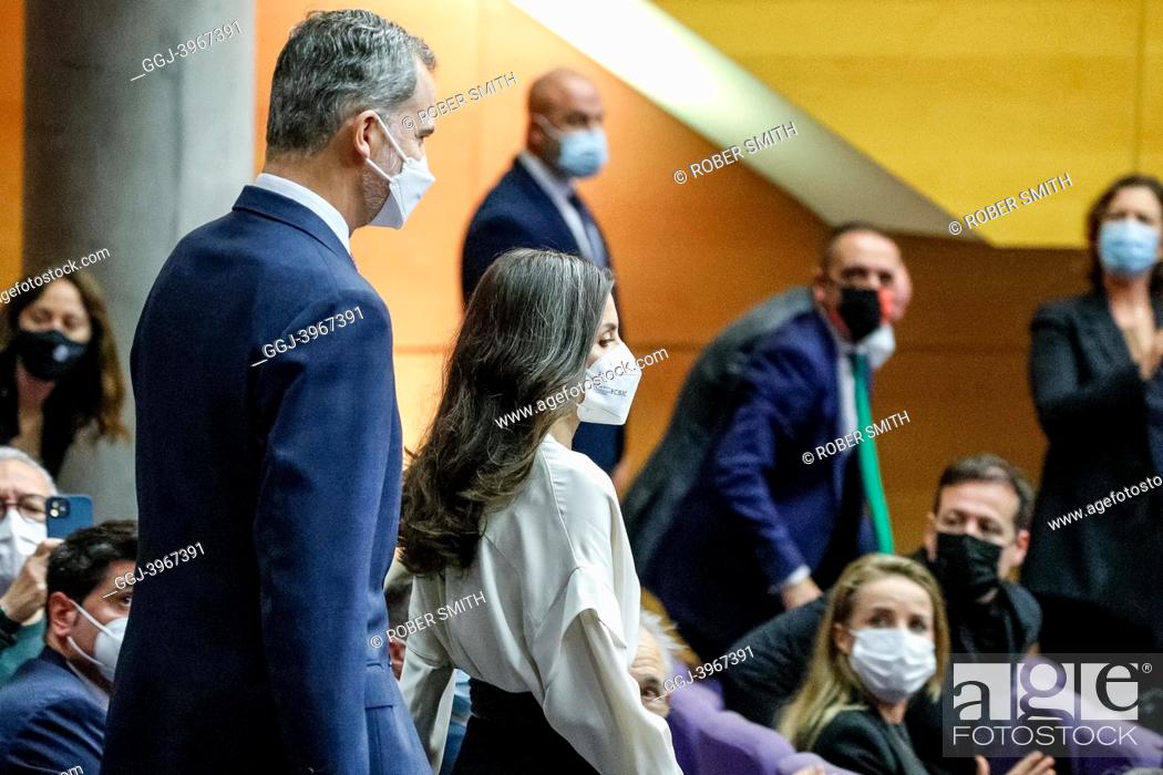 Stock Photo: King Felipe and Queen Letizia attend the innovation and design national awards at the congress palace in Valencia, Spain on the 6th of April of 2022.