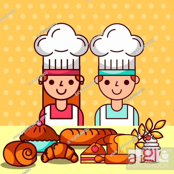 chef girl and boy cartoon with bakery dessert food vector illustration,  Stock Vector, Vector And Low Budget Royalty Free Image. Pic. ESY-048866520  | agefotostock
