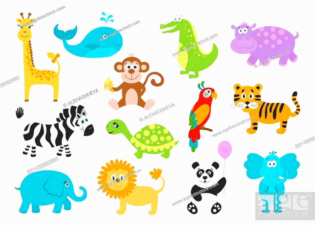 Set of cute cartoon animals for baby goods. Giraffe, crocodile, elephant,  hippo, panda, lion, Stock Vector, Vector And Low Budget Royalty Free Image.  Pic. ESY-053523880 | agefotostock