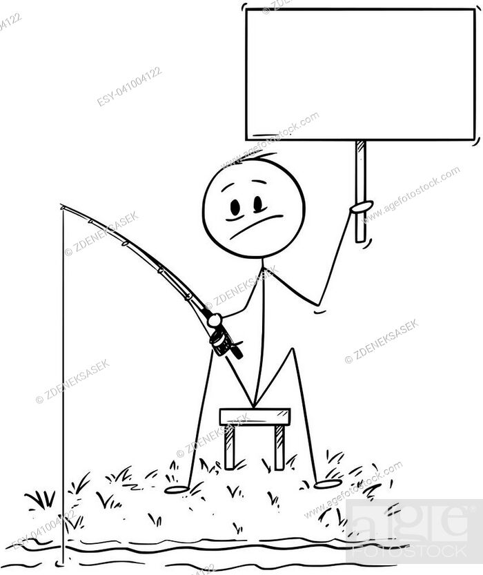 Cartoon stick drawing conceptual illustration of man or fisherman sitting  on the shore of lake or..., Stock Vector, Vector And Low Budget Royalty  Free Image. Pic. ESY-041004122 | agefotostock
