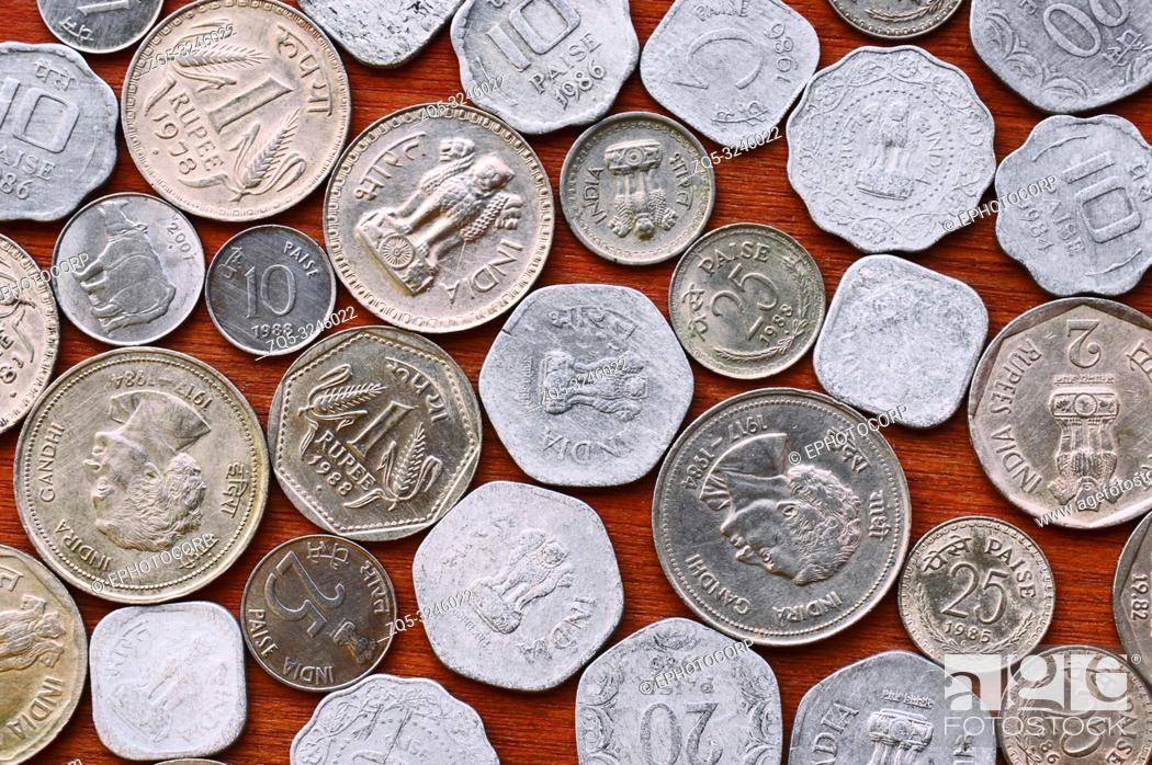 Stock Photo: Old Indian coins collection.