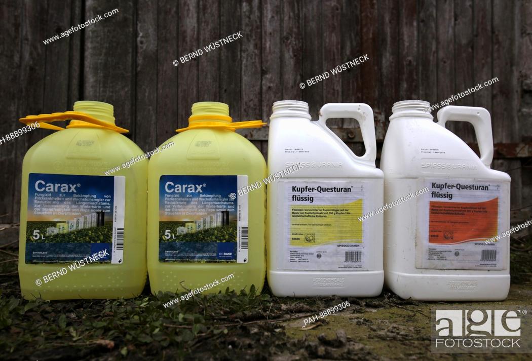 Stock Photo: Empty pesticide containers on the premises of the agricultural firm Albrechtshof GmbH in Neuenkirchen, Germany, 08 March 2017.