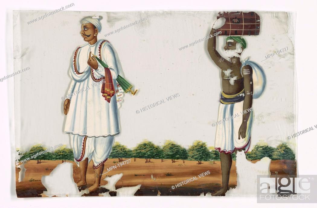Stock Photo: Aristocrat and porter. Indian coloured drawings: a collection of 177 original paintings on ""talc, "" etc., with 17 engravings, illustrating costume.