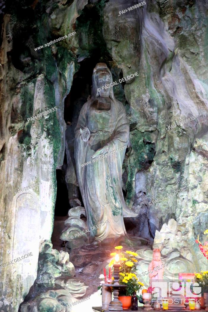 Stock Photo: Marble moutain. Quan Am bodhisattva of compassion or goddess of Mercy. Huyen Khong cave. Danang. Vietnam. | usage worldwide.