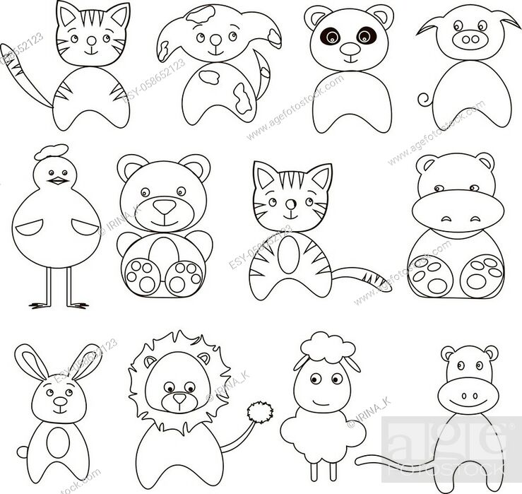 Coloring for kids out line. Different animals. Vector illustration hand draw,  Stock Vector, Vector And Low Budget Royalty Free Image. Pic. ESY-058652123  | agefotostock