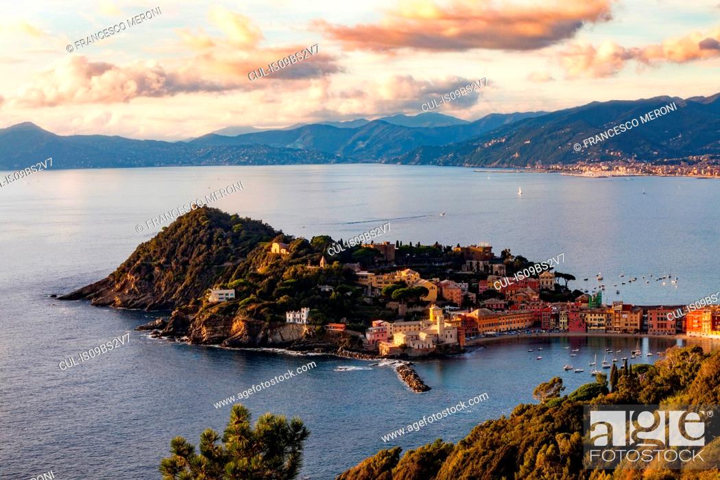 Stock Photo: Aerial view of Sestri Levante, Liguria, Italy.