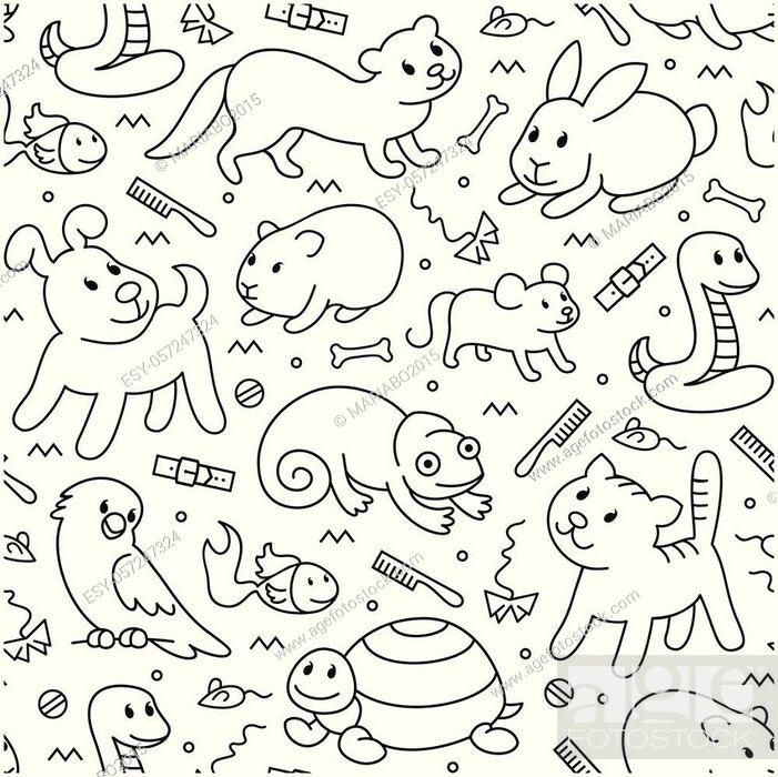 Pet shop, seamless cut doodle pattern background of pets, Stock Vector,  Vector And Low Budget Royalty Free Image. Pic. ESY-057247324 | agefotostock