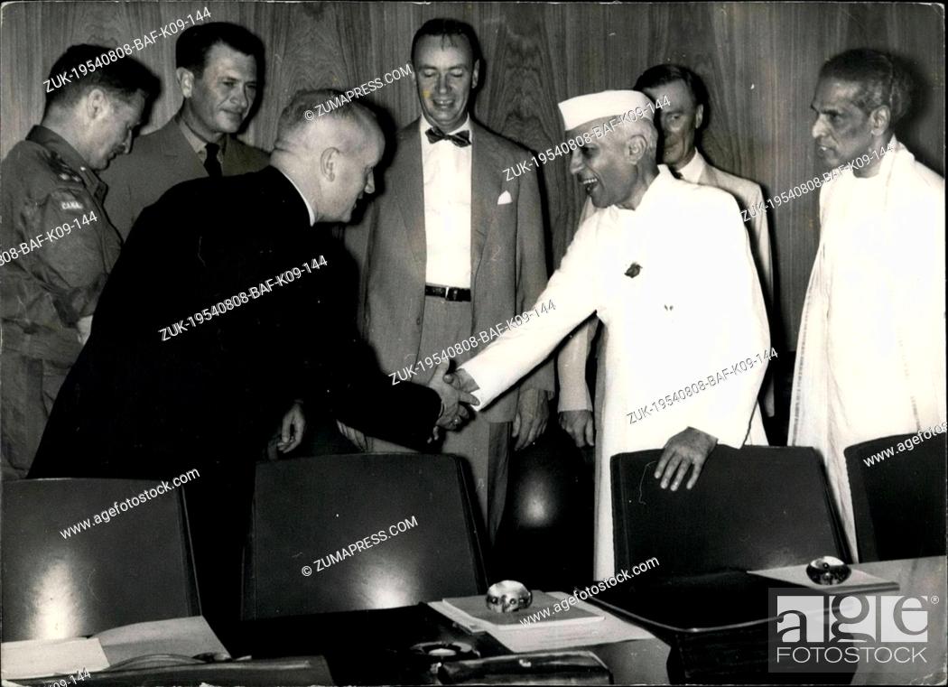 Stock Photo: Aug. 08, 1954 - Indo- China Armistice talks in New Delhi.: Representatives of the powers, India, Canada and Poland, forming the Indo-China Armistive Commission.