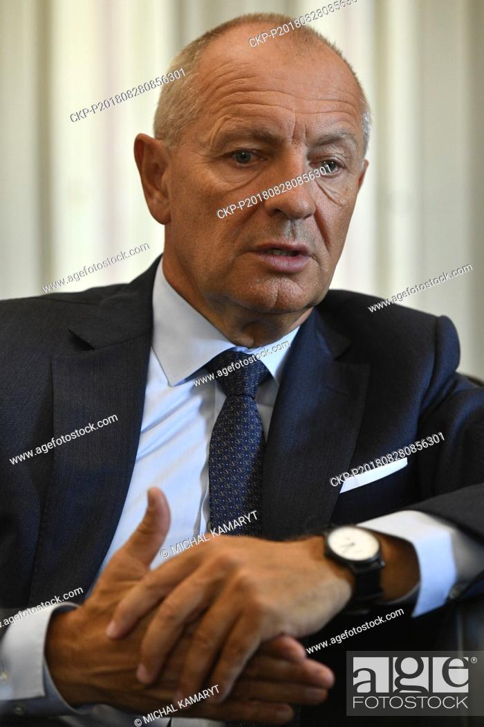 Stock Photo: Czech Ambassador to Britain Libor Secka speaks during the interview with journalists of Czech News Agency (CTK) in Prague, August 28, 2018.