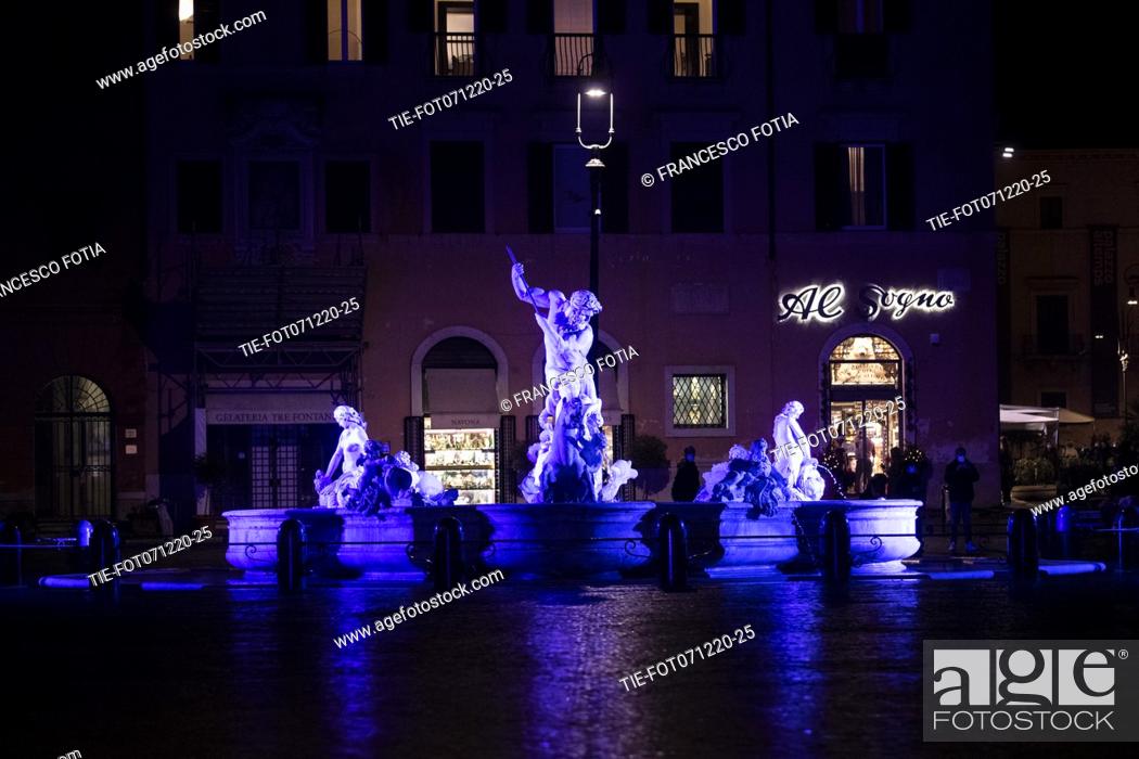Stock Photo: Light show in Piazza Navona, in addition to the static projections, Acea, in collaboration with Roma Capitale, has created a light show that will give visitors.