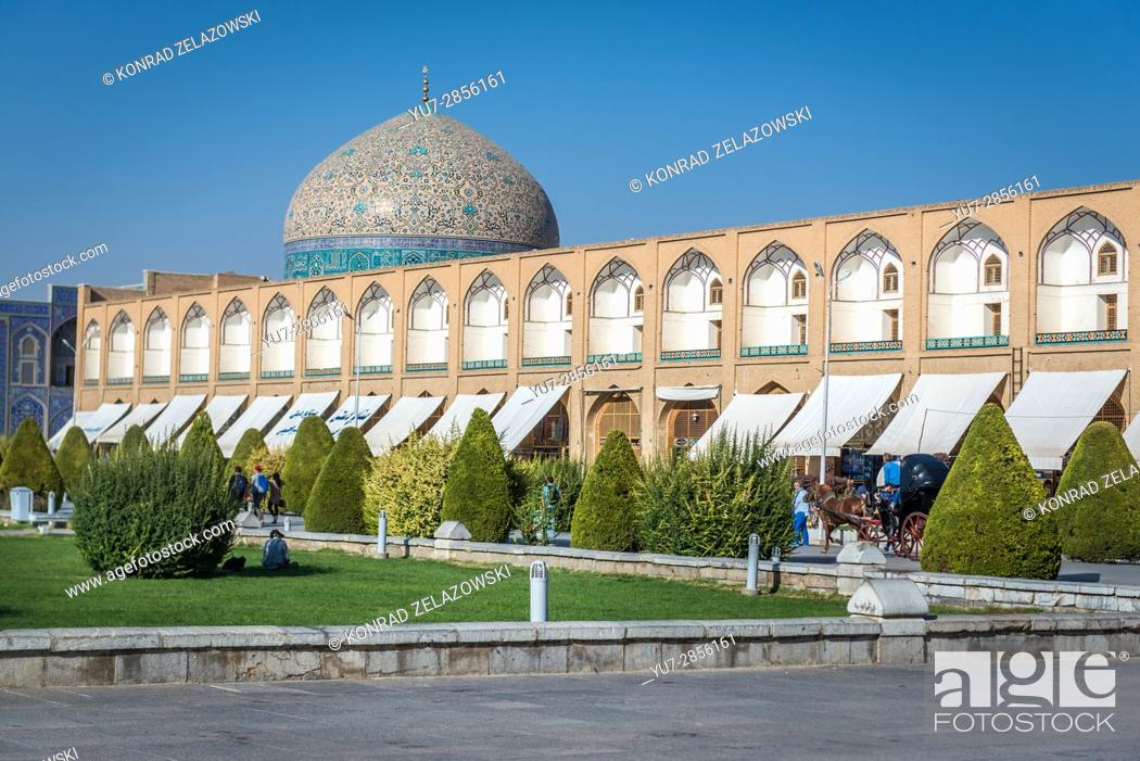 Stock Photo: Naqsh-e Jahan Square (Imam Square, formlerly Shah Square) in centre of Isfahan in Iran. View with dome of Sheikh Lotfollah Mosque.