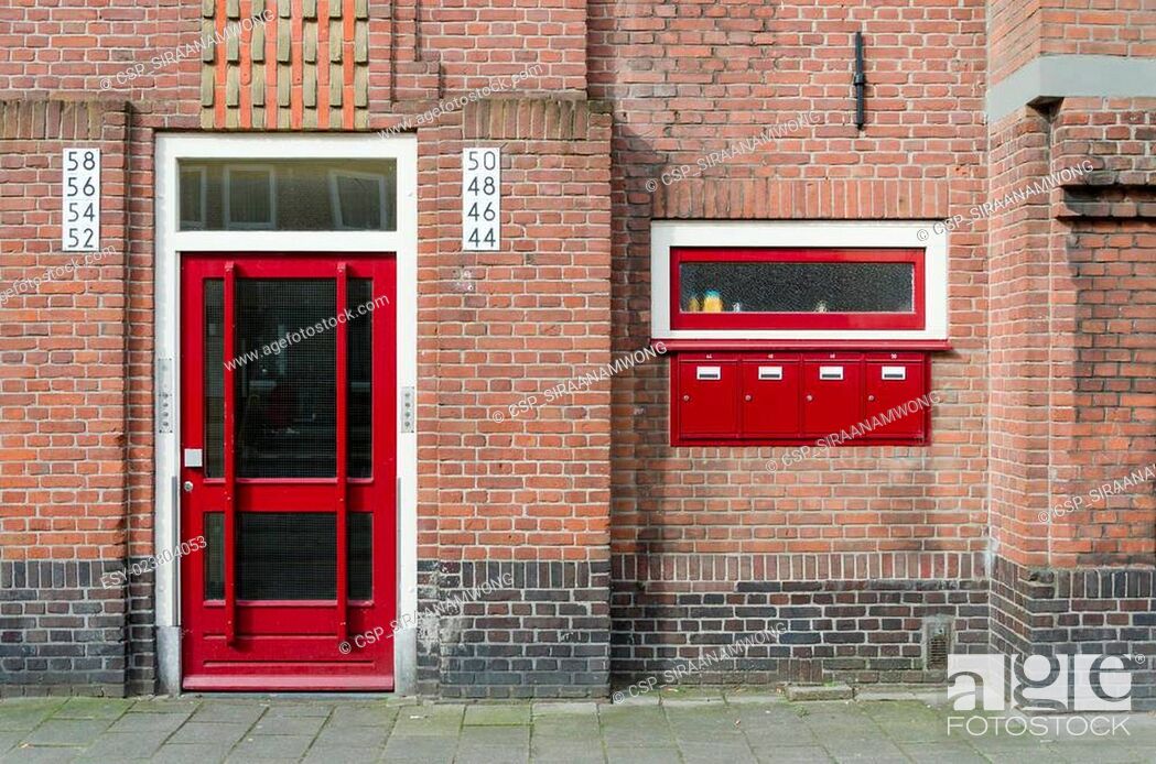 Stock Photo: Door and Mailbox outside apartment building in Amsterdam.