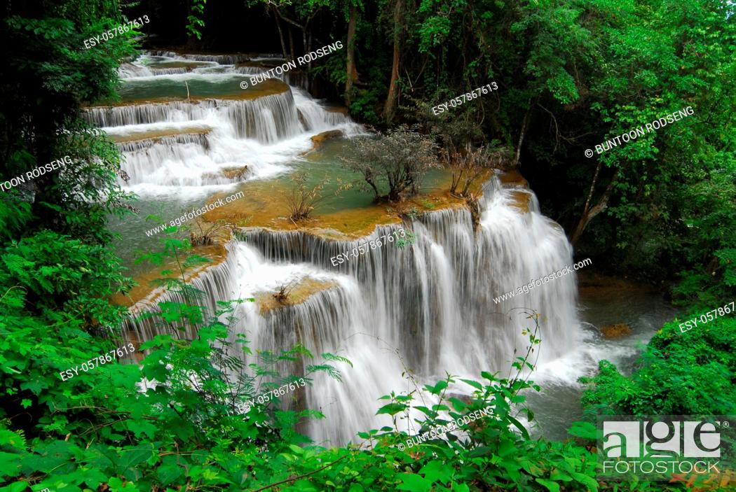 Stock Photo: Huay Mae Kamin Waterfall in Khuean Srinagarindra National Park, Kanchanaburi province, Thailand.