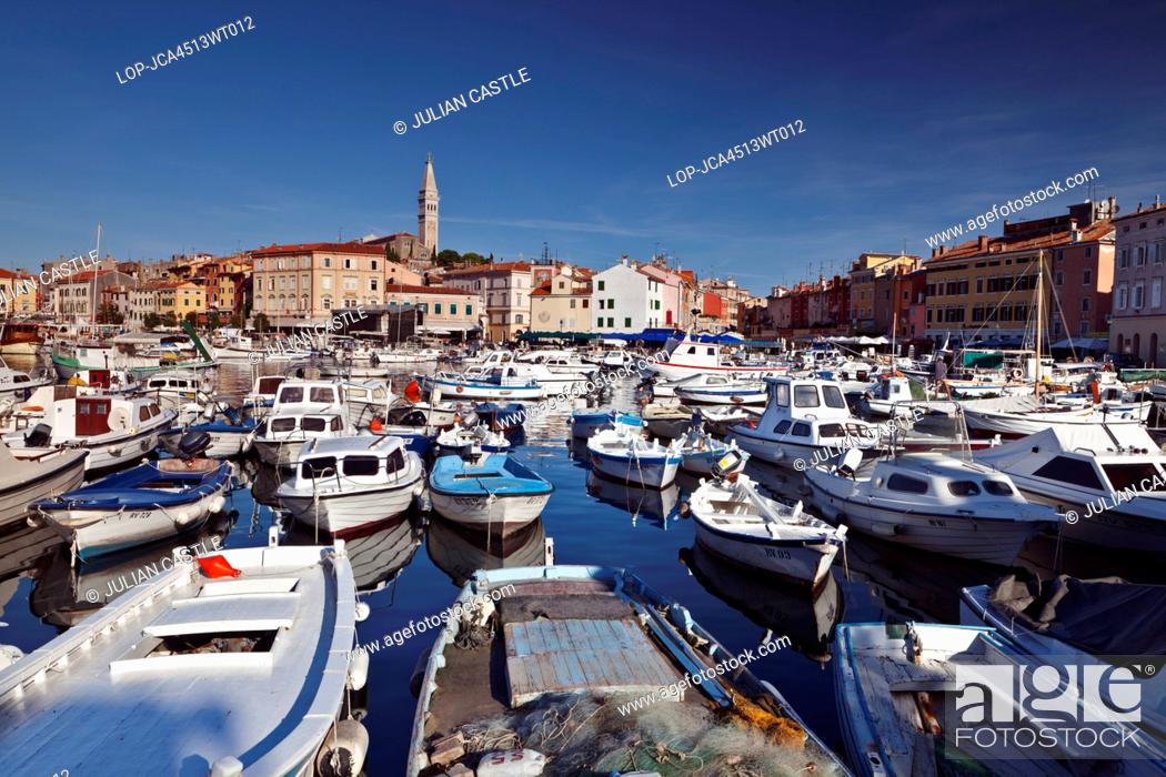 Stock Photo: Croatia, Istria, Rovinj. Boats in the harbour at Rovinj.