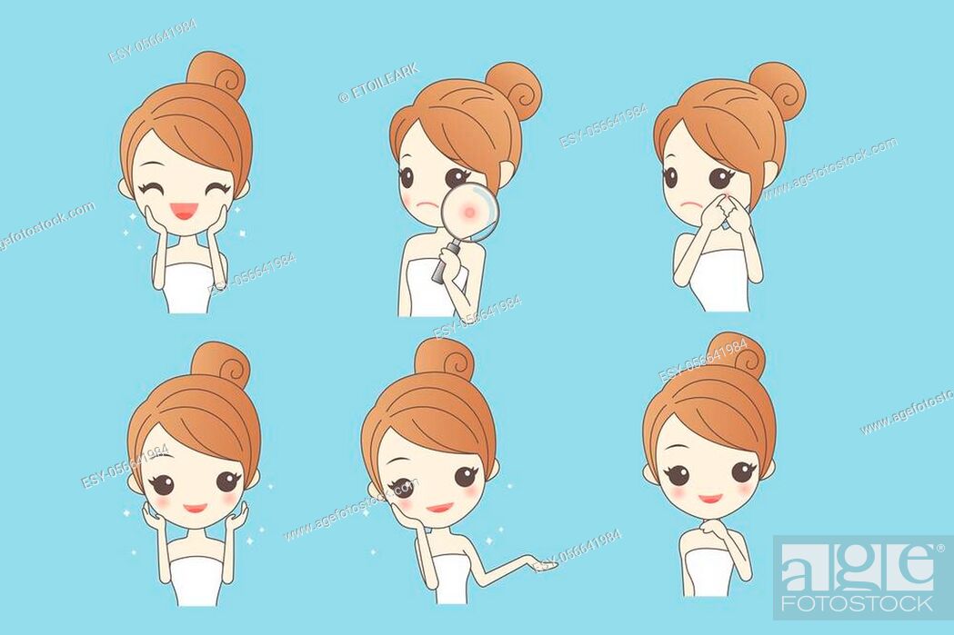 cartoon skin care woman with various expression and face skin problem -  young woman with a acne and..., Stock Photo, Picture And Low Budget Royalty  Free Image. Pic. ESY-056641984 | agefotostock